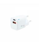 Coolbox Cargador de Pared 20W QC3.0 + PD - USB-A + USB-C - Carga Rapida - Tecnología GaN - Color Blanco