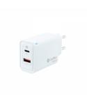 Coolbox Cargador de Pared 45W QC3.0 + PD - USB-A + USB-C - Carga Rapida - Tecnología GaN - Color Blanco