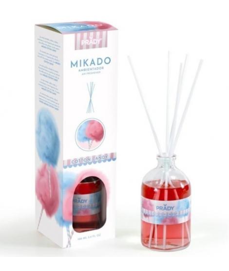 Prady Ambientador Mikado Algodon de Azucar - Frasco de Cristal 100ml y Varitas Difusoras