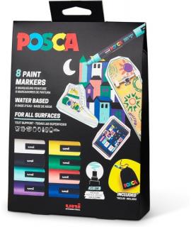 Posca Edicion Limitada Pack de 8 Marcadores de Pintura PC5M + Regalo Bolsa de Tela - Punta Redondeada 1.8-2.5mm - Tinta Base al 