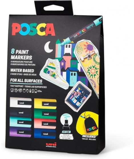 Posca Edicion Limitada Pack de 8 Marcadores de Pintura PC5M + Regalo Bolsa de Tela - Punta Redondeada 1.8-2.5mm - Tinta Base al 