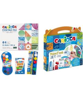 Carioca Painting Set Pack con 12 Acuarelas, 6 Temperas y 6 Temperas Solidas + Bloc con 20 Hojas A4 - Colores Surtidos
