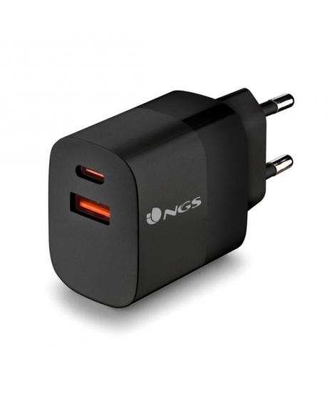 NGS Bud 45W Cargador Universal de Pared 45W Ultrarapido - 1x USB-C PD & PPS, 1x USB-A QC 3.0 - Color Negro