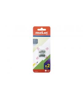 Molin Pack de 2 Afilalapices Metalicos de 1 Orificio para Lapices de hasta 10mm - Color Aluminio