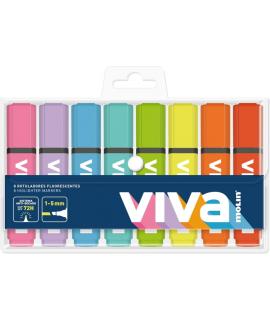 Molin Viva Pack de 8 Marcadores Fluorescentes - Trazo entre 1 y 5mm - Tinta con Base de Agua - Colores Surtidos