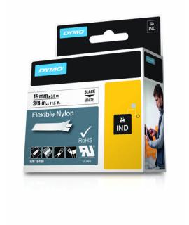 Dymo Rhino ID1-19 Cinta de Etiquetas Original para Rotuladora - Texto Negro sobre Fondo Blanco - Ancho 19mm x 3.5 metros - 18489