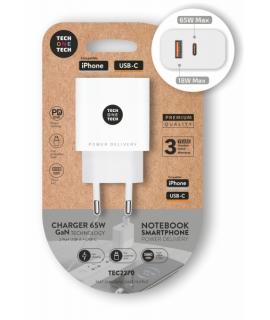 TechOneTech Cargador de Pared PD 65W con 1 Puerto USB-C + 1 Puerto USB-A