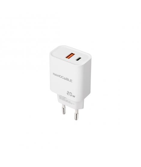Nanocable Cargador de Pared USB-C/PD + USB-A/QC 20W - Color Blanco