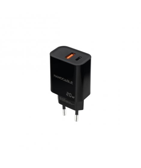 Nanocable Cargador de Pared USB-C/PD + USB-A/QC 20W - Color Negro