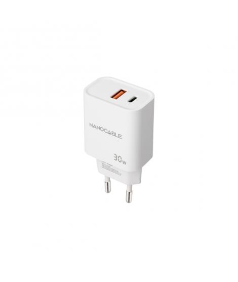 Nanocable Cargador de Pared USB-C/PD + USB-A/QC 30W - Color Blanco