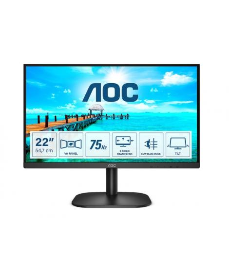AOC Monitor 21.5" WLED FullHD 75Hz - Angulo de Vision 178° - HDMI, VGA, Audio - Montaje VESA 100x100