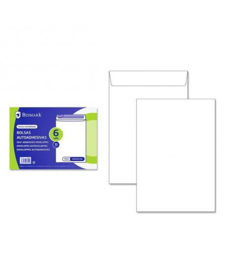 Bismark Pack de 6 Sobres de Papel 90gr - Medidas 184x261mm - Cierre Autoadhesivo - Color Blanco