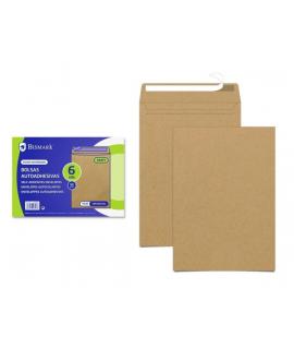 Bismark Pack de 6 Sobres de Papel Kraft 90gr - Medidas 184x261mm - Cierre Autoadhesivo - Color Marron