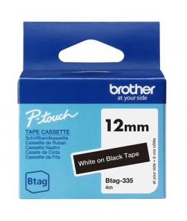 Brother Btag-335 Cinta 12mm - Texto Blanco sobre Fondo Negro - Medidas 12mmx4 Metros - Apta para PTN10, PTN20, PTN25BT