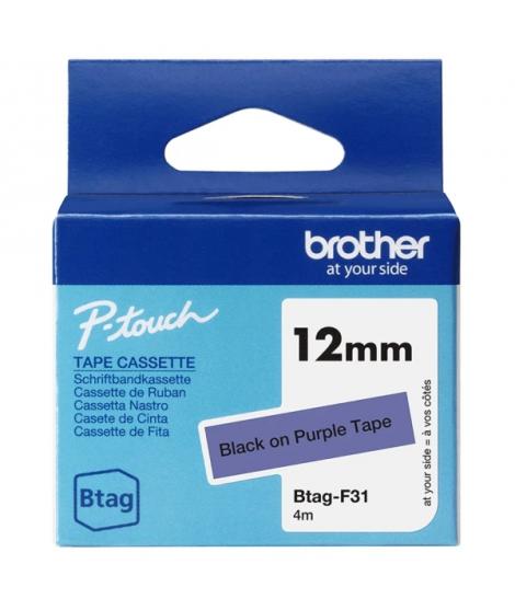 Brother Btag-F31 Cinta 12mm - Texto Negro sobre Fondo Morado - Medidas 12mmx4 Metros - Apta para PTN10, PTN20, PTN25BT