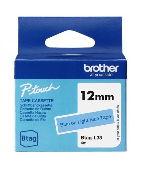 Brother Btag-L33 Cinta 12mm - Texto Azul sobre Fondo Azul Claro - Medidas 12mmx4 Metros - Apta para PTN10, PTN20, PTN25BT