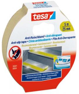 Tesa Anti-Slip Tape Cinta Antideslizante Adhesiva Fluorescente 5mx25mm - Fuerte Adhesion - Se Puede Cortar a Mano - Color Amaril