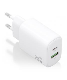 Aisens Cargador GaN 20W - 1xUSB-C PD3.0 - 1xUSB-A QC3.0 - Color Blanco