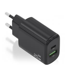 Aisens Cargador GaN 20W - 1xUSB-C PD3.0 - 1xUSB-A QC3.0 - Color Negro
