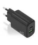 Aisens Cargador GaN 20W - 1xUSB-C PD3.0 - 1xUSB-A QC3.0 - Color Negro