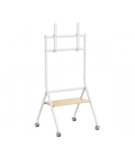 Aisens Soporte de Suelo ECO con Rueda - 1 Bandeja para Pantalla Interactiva/TV 80kg de 37-86 - Color Blanco/Madera