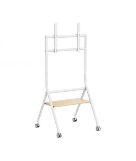 Aisens Soporte de Suelo ECO con Rueda - 1 Bandeja para Pantalla Interactiva/TV 80kg de 37-86 - Color Blanco/Madera