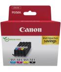 Canon CLI551 Multipack de 4 Cartuchos de Tinta Originales Negro, Cyan, Magenta y Amarillo - 6509B015