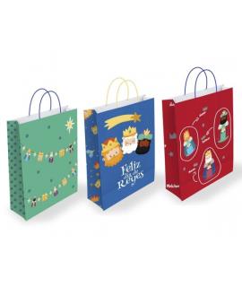 Bismark Bolsa de Papel Reyes Magos con Asas en Material de Lazo - Tarjeta para Escribir - 3 Diseños