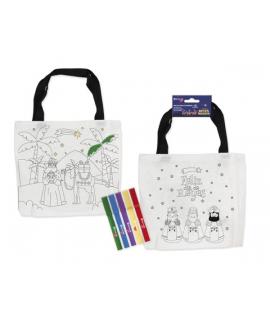 Bismark Bolsa para Colorear Reyes Magos con Asas + 5 Rotuladores - Medidas 21.5x20cm sin contar las Asas - 2 Diseños