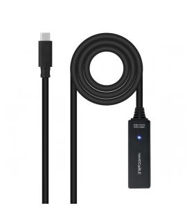 Nanocable Cable Prolongador USB-C 3.2 Macho a USB-C 3.2 Hembra - 5 Metros - Amplificador - Color Negro