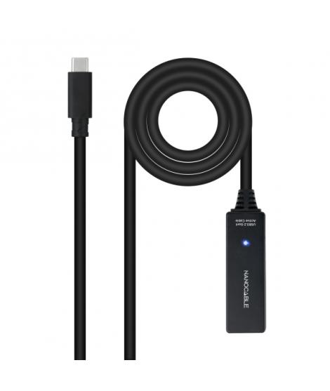 Nanocable Cable Prolongador USB-C 3.2 Macho a USB-C 3.2 Hembra - 5 Metros - Amplificador - Color Negro