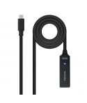 Nanocable Cable Prolongador USB-C 3.2 Macho a USB-C 3.2 Hembra - 5 Metros - Amplificador - Color Negro