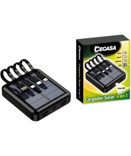 Cegasa Powerbank Solar 4 en 1 5000mAh - Salidas USB-C, Lighting, USB-A, Micro USB - Con Linterna - Color Negro