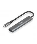 Aisens Hub USB-C Ultra Delgado - 1xUSB3.1 Gen1 + 4xUSB3.0 - Alta Velocidad 5 Gbps - Alimentacion USB-C - Cable 15cm - Color Gris