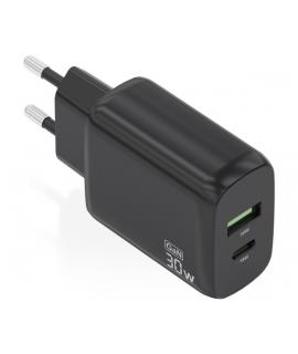 Aisens Cargador GaN 30W - 1xUSB-C PD3.0 QC4.0 - 1xUSB-A QC3.0 - Color Negro