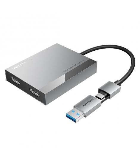 Vention Adaptador USB Tipo-C/USB-A Macho a 2xHDMI 2.0 Hembra - 4K MST - 0.15m - Color Gris