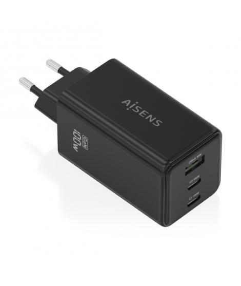 Aisens Cargador GAN 100W - 2xUSB-C PD3.0, QC4.0, QC5.0 - 1xUSB-A QC3.0 - Color Negro