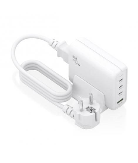 Aisens Cargador GAN 140W - 3xUSB-C PD3.0, QC4.0, QC5.0 - 1xUSB-A QC3.0 - Cable 1.4 Metros - Color Blanco
