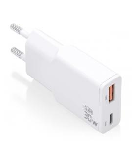 Aisens Cargador GaN Ultra Delgado 30W - 1xUSB-C PD3.0 QC4.0 - 1xUSB-A QC3.0 - Color Blanco