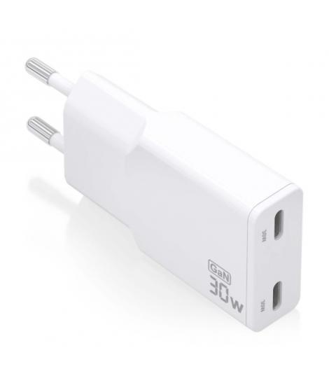 Aisens Cargador GaN Ultra Delgado 30W - 2xUSB-C PD3.0 QC4.0 - Color Blanco
