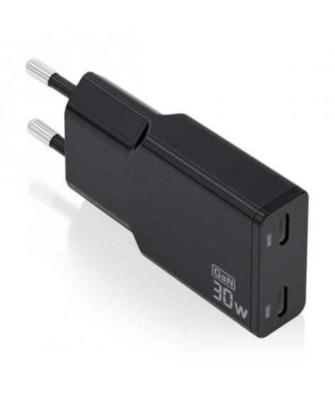 Aisens Cargador GaN Ultra Delgado 30W - 2xUSB-C PD3.0 QC4.0 - Color Negro