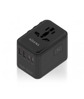 Aisens Adaptador de Viaje Universal GaN 25W - 2xUSB-A QC3.0, 2xUSB-C PD3.0 - Color Negro