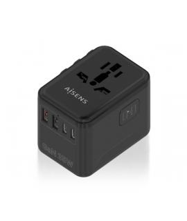 Aisens Adaptador de Viaje Universal GaN 35W - 2xUSB-A QC3.0, 2xUSB-C PD3.0 - Color Negro