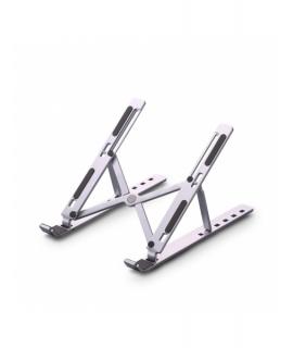 Urban Factory Ergo Soporte para Portatil - 6 Niveles de Altura - Plegable - Bolsa para Guardar el Soporte - Color Plata