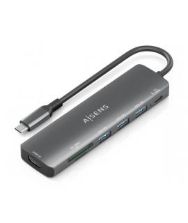 Aisens USB-C Dock 7 en 1 - USB-C a 1xHDMI - 3xUSB-A - 1xUSB-C 100W - 1xSD - 1xMicroSD - 15cm - Color Gris
