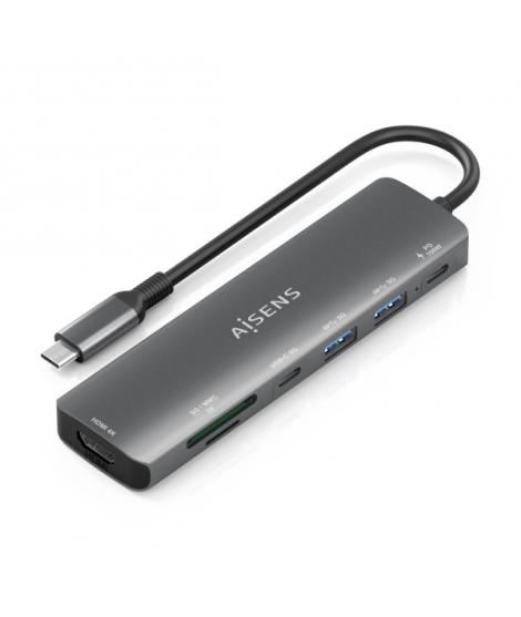 Aisens USB-C Dock 7 en 1 - USB-C a 1xHDMI - 2xUSB-A - 1xUSB-C - 1xUSB-C 100W - 1xSD - 1xMicroSD - 15cm - Color Gris