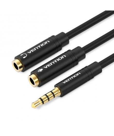 Vention Cable Estereo Divisor Jack 3.5 Macho a 2x Jack 3.5 Hembra - 0.3m - Color Negro