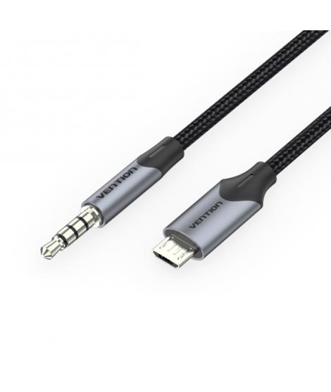 Vention Cable MicroUSB Macho a Jack 3.5 Macho - 1m - Trenzado - Color Negro