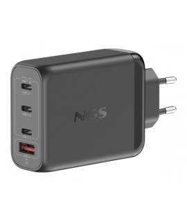NGS Bud 140W Cargador GaN Universal de Pared 140W Ultrarapido - 3x USB-C PD & PPS, 1x USB-A QC 3.0 - Color Negro