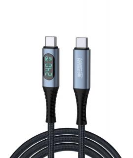 Urban Factory Ledee Cable USB-C Macho a USB-C Macho 48V/5A - 1.5m - 240W E-Marker - 40Gbps - 8K a 60Hz - Pantalla LCD - Color Gr
